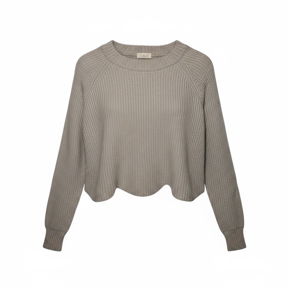 Wilfred Sardou Merino Wool Cropped Scallop Sweater Size S